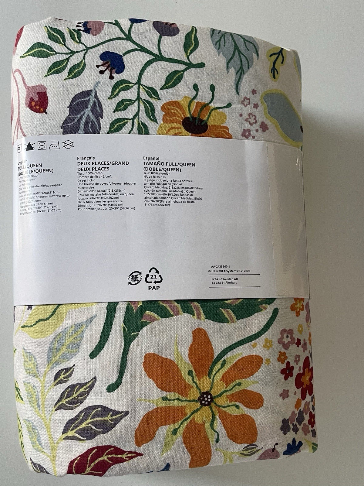 IKEA STRANDLUMMER Full/Queen Duvet cover + 2 pillowcases, White Floral, NEW
