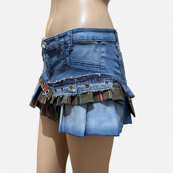 upcycled reworked Y2k mini pleated denim skirt