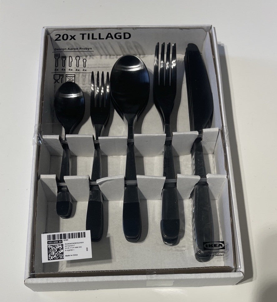 IKEA TILLAGD 20-Piece Flatware Set Black color 403.608.30 New in Box