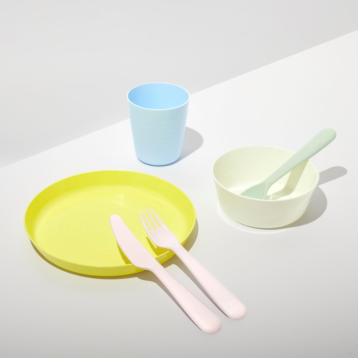 Ikea Kalas BPA Free Plastic Kids Tableware Set - Bowl, Plate, Cup and Cutlery - Pastel Colours