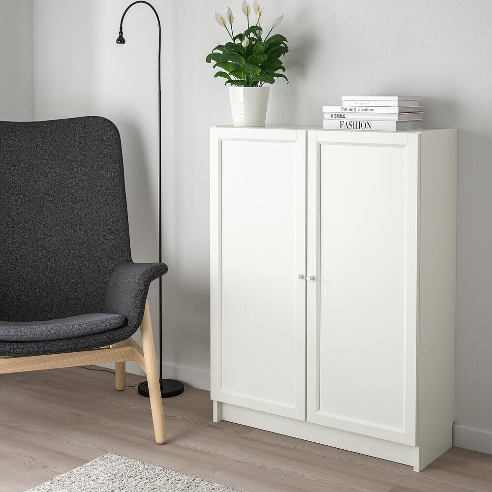 BILLY/OXBERG Bookcase, Living Room Cabinet with Doors 31 1/2x11 3/4x41 3/4 "White, Storage Furniture